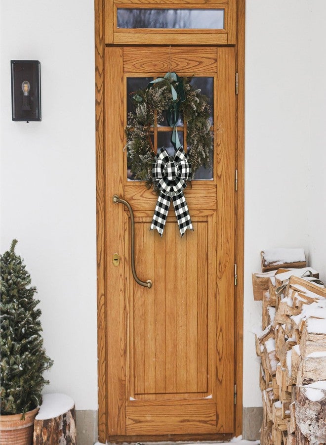 Ftuuo 2PCS Black White Buffalo Plaid Wreath Bows, Farm Burlap Bow for Wreath Christmas Rustic Crafts Decorative Hanging Ornament Bow for Xmas Indoor Outdoor Wedding Holiday Birthday Party Decor - Image 3